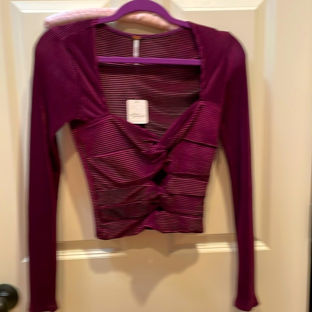 NWT- Free People Leah Twist Tube Top- wine color- xs